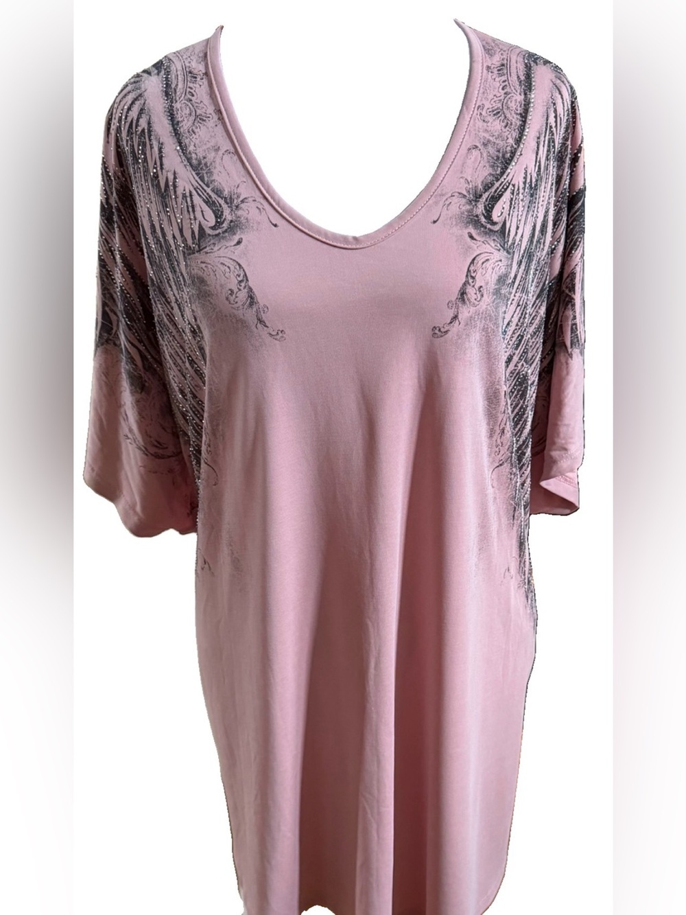 VOCAL Pink Slinky Blouse Top With Angel Wings + Rhinestones Plus Size 3x